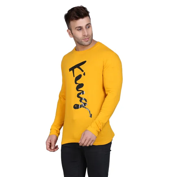 Mustard_Cotton_Print_Round_Neck_Men's_T-shirt