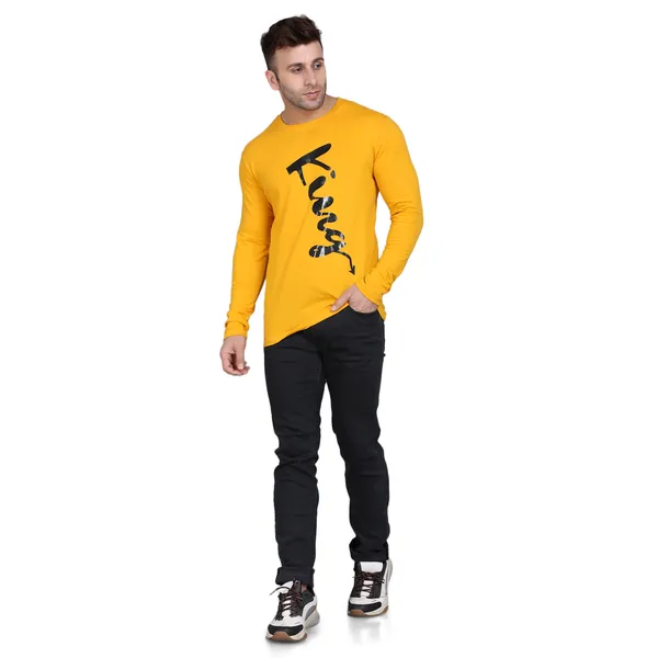 Mustard_Cotton_Print_Round_Neck_Men's_T-shirt