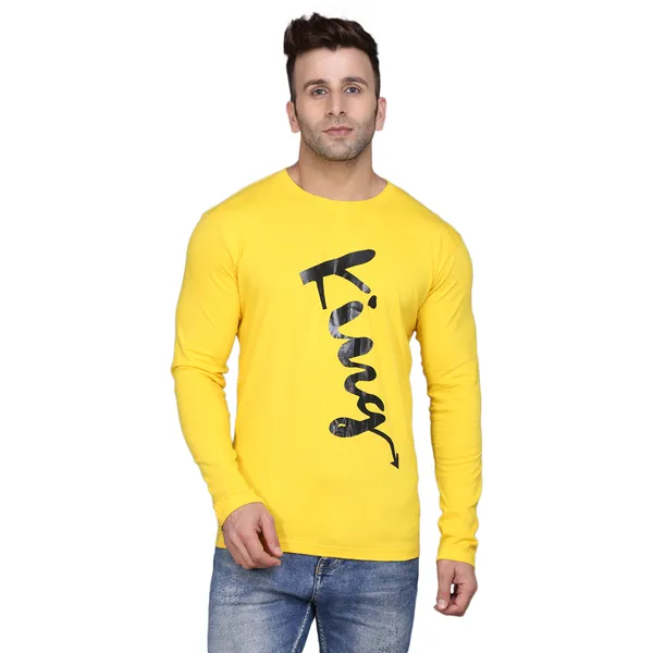 Yellow_Cotton_Men's_T-shirt__Print_Round_Neck