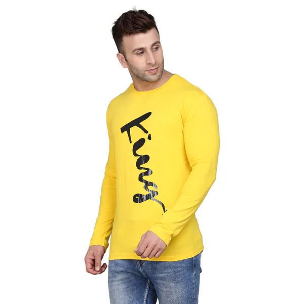 Yellow_Cotton_Men's_T-shirt__Print_Round_Neck
