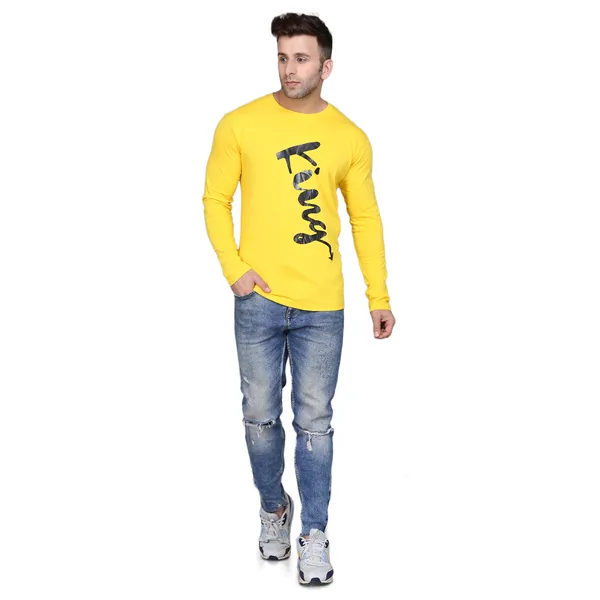 Yellow_Cotton_Men's_T-shirt__Print_Round_Neck
