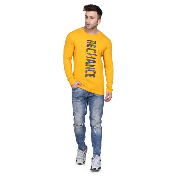 Mustard_Cotton_Print_Round_Neck_Men's_T-shirt