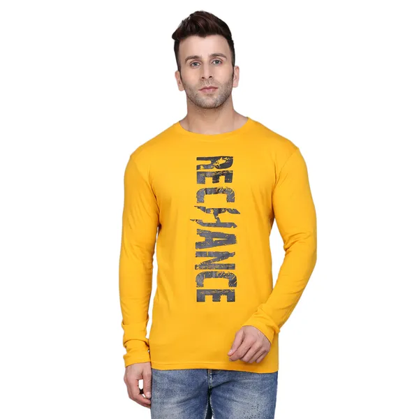 Mustard_Cotton_Print_Round_Neck_Men's_T-shirt