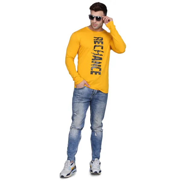 Mustard_Cotton_Print_Round_Neck_Men's_T-shirt