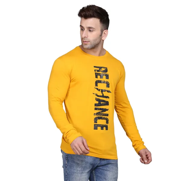 Mustard_Cotton_Print_Round_Neck_Men's_T-shirt