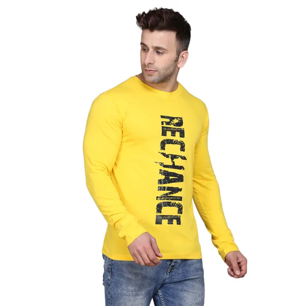 Yellow_Cotton_Men's_T-shirt__Print_Round_Neck