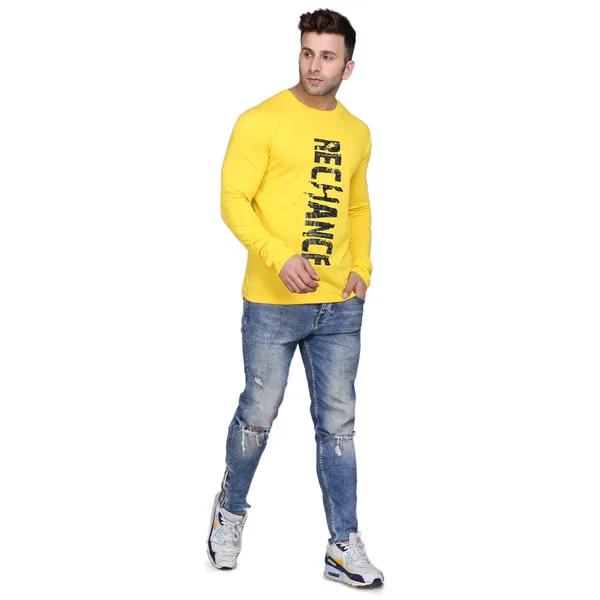 Yellow_Cotton_Men's_T-shirt__Print_Round_Neck