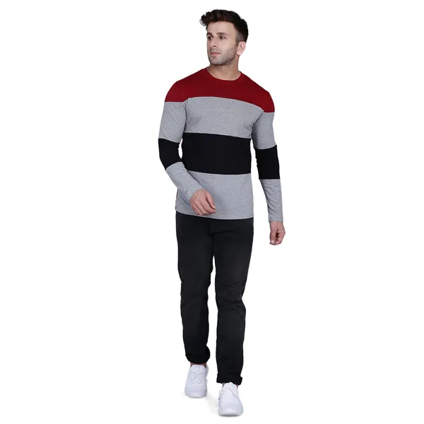Multicolor_Colour_T_shirt_Block_Round_Neck
