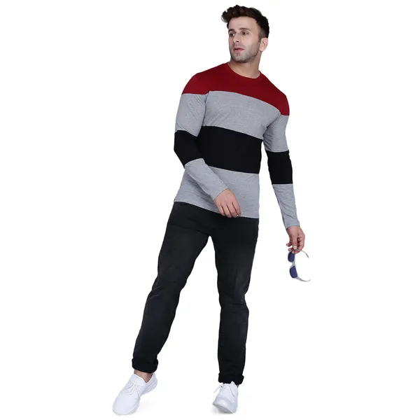 Multicolor_Colour_T_shirt_Block_Round_Neck
