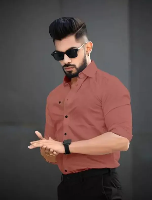 Peach_Men_Regular_Fit_Solid_Button_Down_Collar_Casual_Shirt