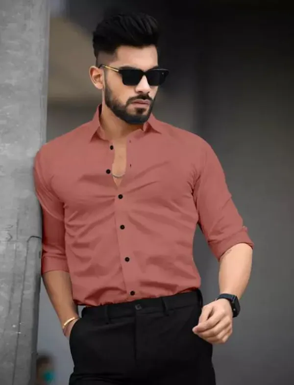 Peach_Men_Regular_Fit_Solid_Button_Down_Collar_Casual_Shirt