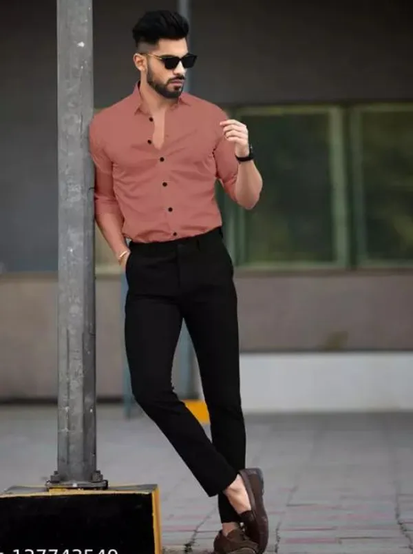 Peach_Men_Regular_Fit_Solid_Button_Down_Collar_Casual_Shirt