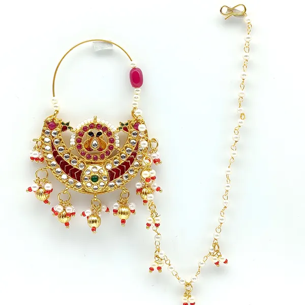 Minkari_Clip_Nose_Ring_|_Gold_Plated_Nath_With_Beads_Chain_|_Exclusive_Jewellery_Accessories