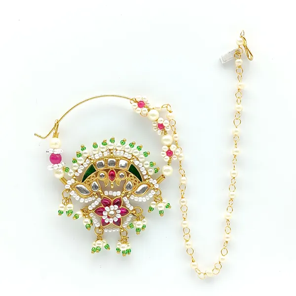 Minkari_Clip_Nose_Ring_|_Gold_Plated_Nath_With_Beads_Chain_|_Exclusive_Jewellery_Accessories