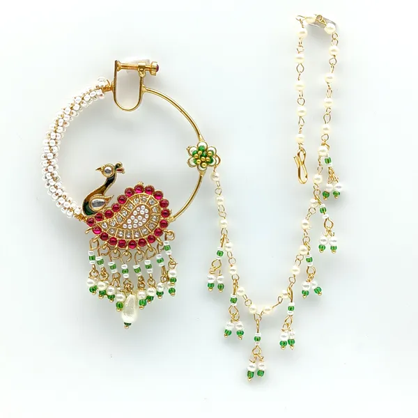 Minkari_Clip_Nose_Ring_|_Gold_Plated_Nath_With_Beads_Chain_|_Exclusive_Jewellery_Accessories