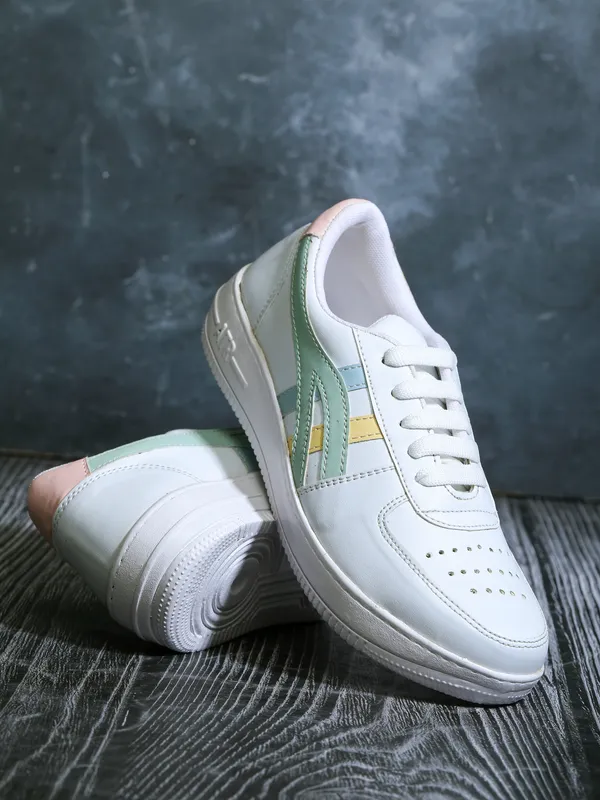 White_&_Green_Synthetic_Lace-Ups_Sneakers_Shoes_For_Women