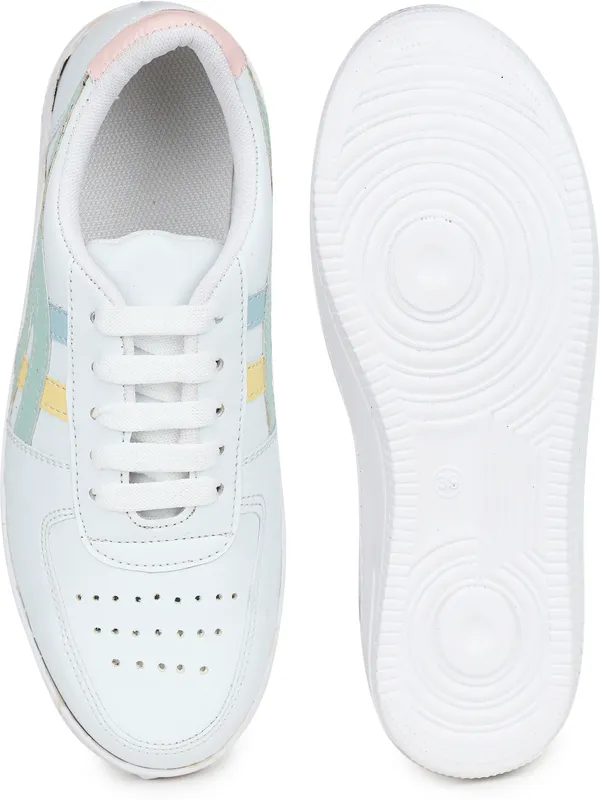 White_&_Green_Synthetic_Lace-Ups_Sneakers_Shoes_For_Women
