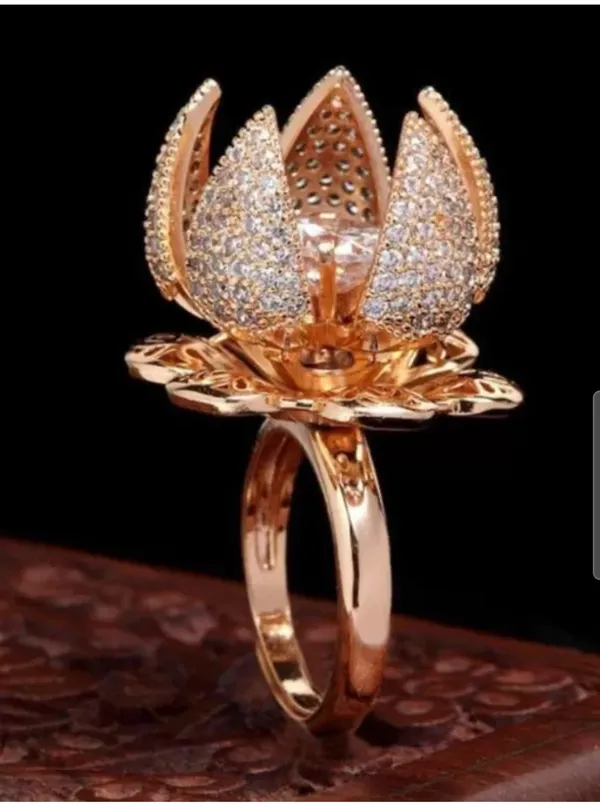 NJ's__rose_gold_American_diamond_lotus_ring_brass_cubic_Zirconia_gold_plated_ring