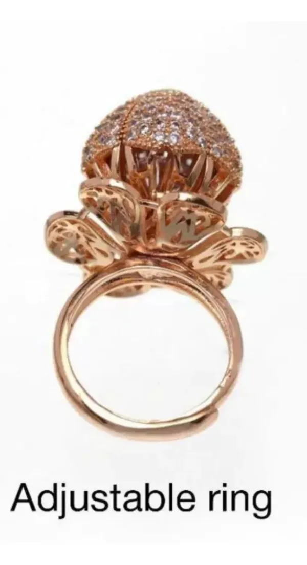 NJ's__rose_gold_American_diamond_lotus_ring_brass_cubic_Zirconia_gold_plated_ring