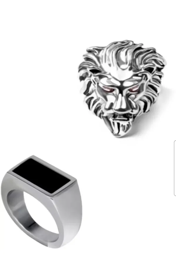 NJ's_rectangle_ad_ring_and_lion_ring_with_red_eyes_Alloy_ring_set
