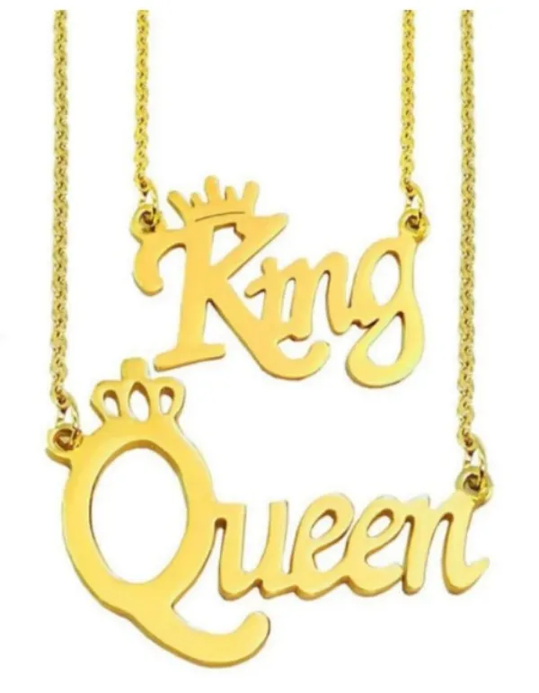 Nj's_King_-Queen_gold_couple_chain_pendant,_gold_plated_metal,_Brass_locket_set_