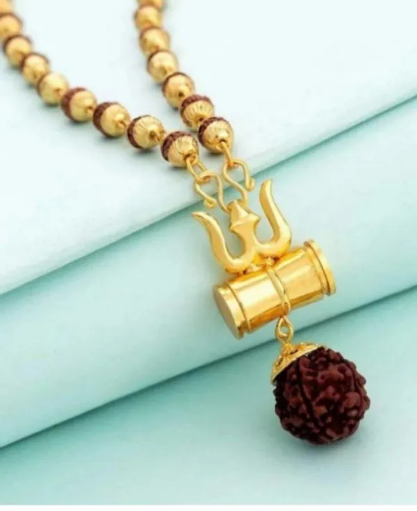 Nj's_Shivji_trishul_pendant_with_rudraksha_chain_gold_plated_beat_metal,_brass_locket_set