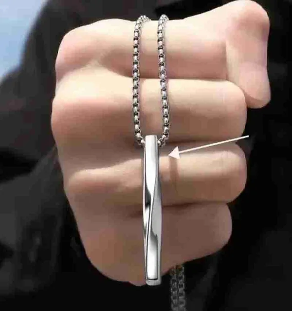 Stylish_Twisted_Bar_Pendant_Stainless_Steel_Silver_Plated_For_Mens_Boys