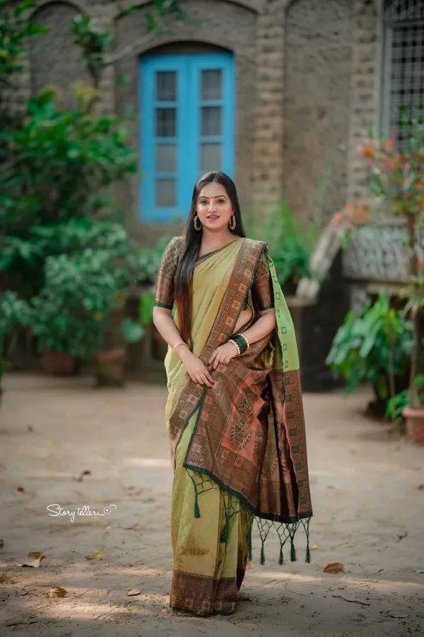 Saree_Is_Elegantly_Decorated_With_Gorgeous_Solid_Jacquard_Weave_That_Gives_A_Perfect_Look_To_Outfit_(ALMAARI-801-_LIGHT_GREEN)