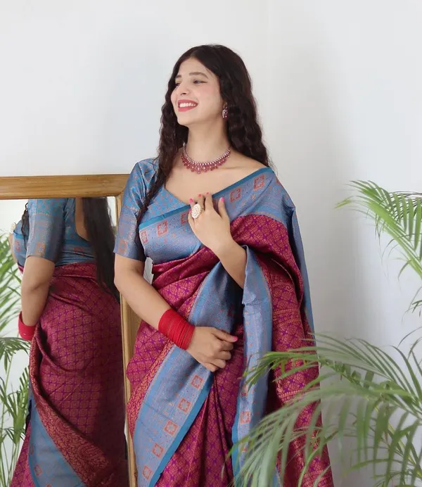 Saree_Is_Elegantly_Decorated_With_Gorgeous_Solid_Jacquard_Weave_That_Gives_A_Perfect_Look_To_Outfit_(ALMAARI-801-_MAGENTA_FIROJI)