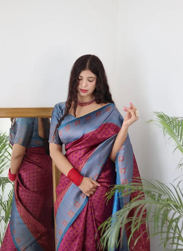 Saree_Is_Elegantly_Decorated_With_Gorgeous_Solid_Jacquard_Weave_That_Gives_A_Perfect_Look_To_Outfit_(ALMAARI-801-_MAGENTA_FIROJI)