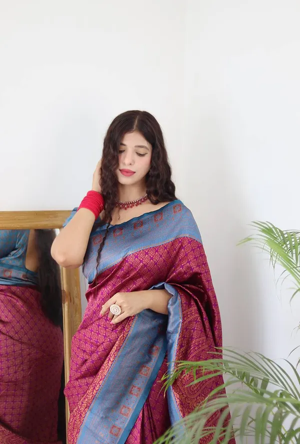 Saree_Is_Elegantly_Decorated_With_Gorgeous_Solid_Jacquard_Weave_That_Gives_A_Perfect_Look_To_Outfit_(ALMAARI-801-_MAGENTA_FIROJI)