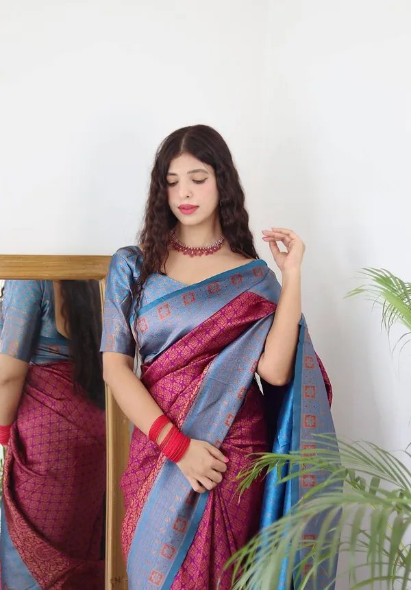 Saree_Is_Elegantly_Decorated_With_Gorgeous_Solid_Jacquard_Weave_That_Gives_A_Perfect_Look_To_Outfit_(ALMAARI-801-_MAGENTA_FIROJI)