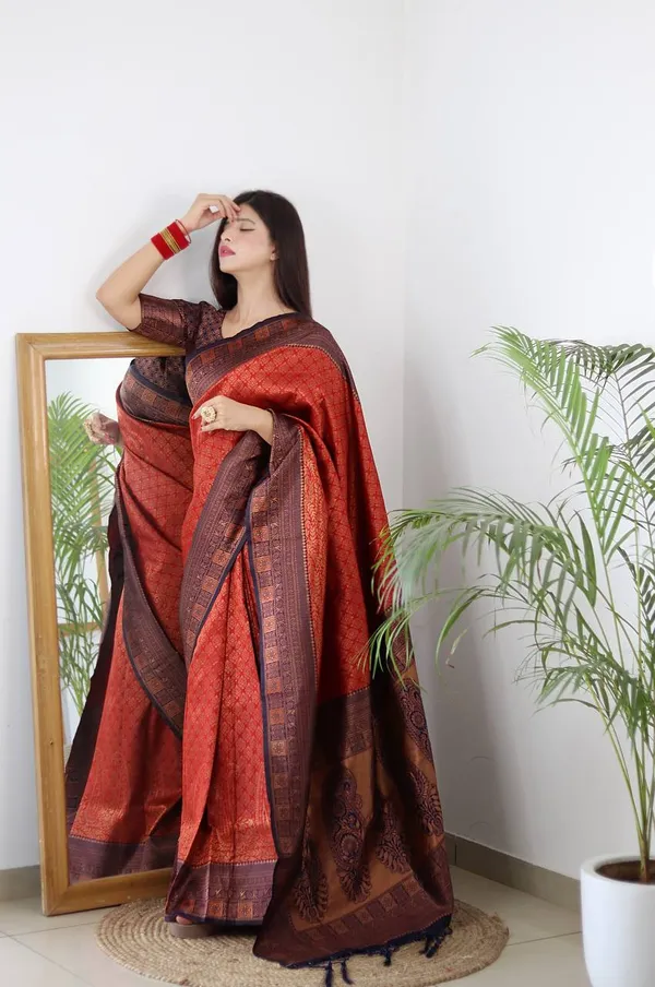 Saree_Is_Elegantly_Decorated_With_Gorgeous_Solid_Jacquard_Weave_That_Gives_A_Perfect_Look_To_Outfit_(ALMAARI-801-_RED_NAVY_BLUE)