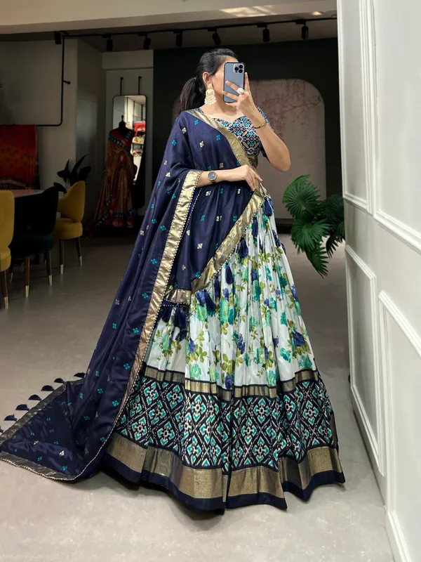 Dola_Silk_Blue_Patola_Print_Traditional_Lehenga_Choli_(Flower_N.Blue)