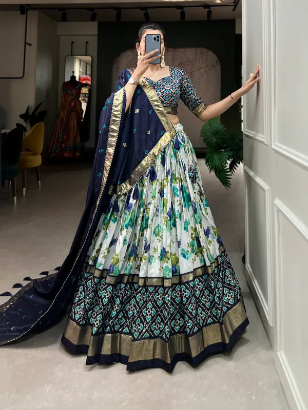Dola_Silk_Blue_Patola_Print_Traditional_Lehenga_Choli_(Flower_N.Blue)