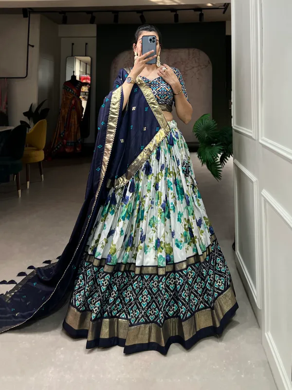 Dola_Silk_Blue_Patola_Print_Traditional_Lehenga_Choli_(Flower_N.Blue)