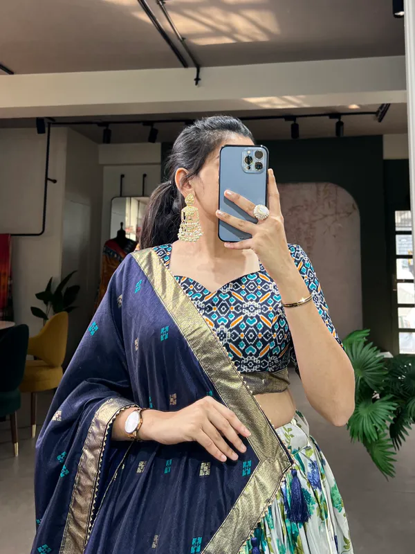 Dola_Silk_Blue_Patola_Print_Traditional_Lehenga_Choli_(Flower_N.Blue)