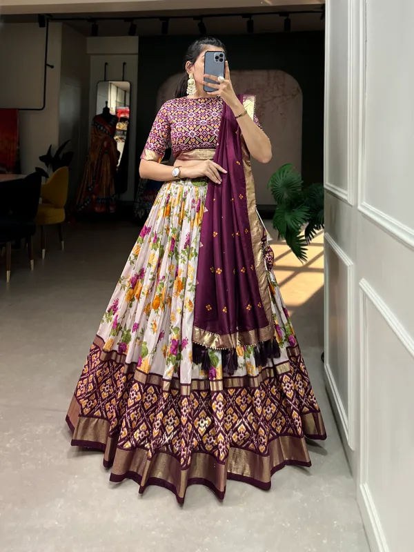 Wine_Patola_Print_Traditional_Lehenga_Choli_(Flower_Wine)