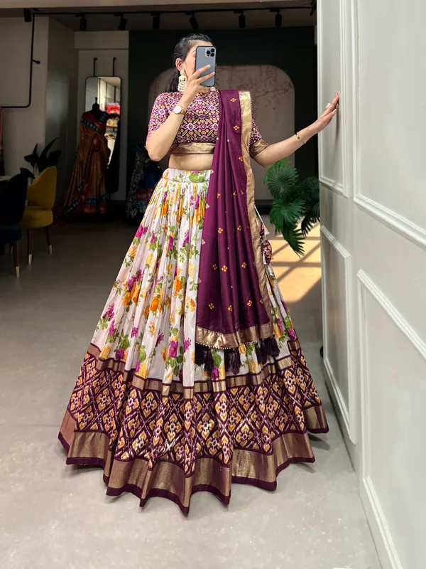Wine_Patola_Print_Traditional_Lehenga_Choli_(Flower_Wine)
