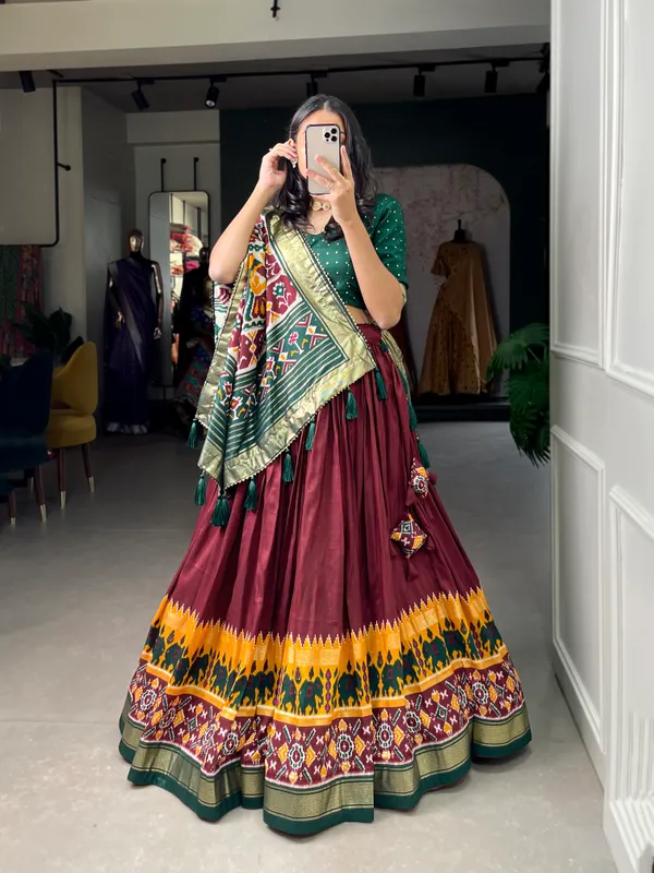 Maroon_Dola_Silk_Patola_Print_Traditional_Lehenga_Choli