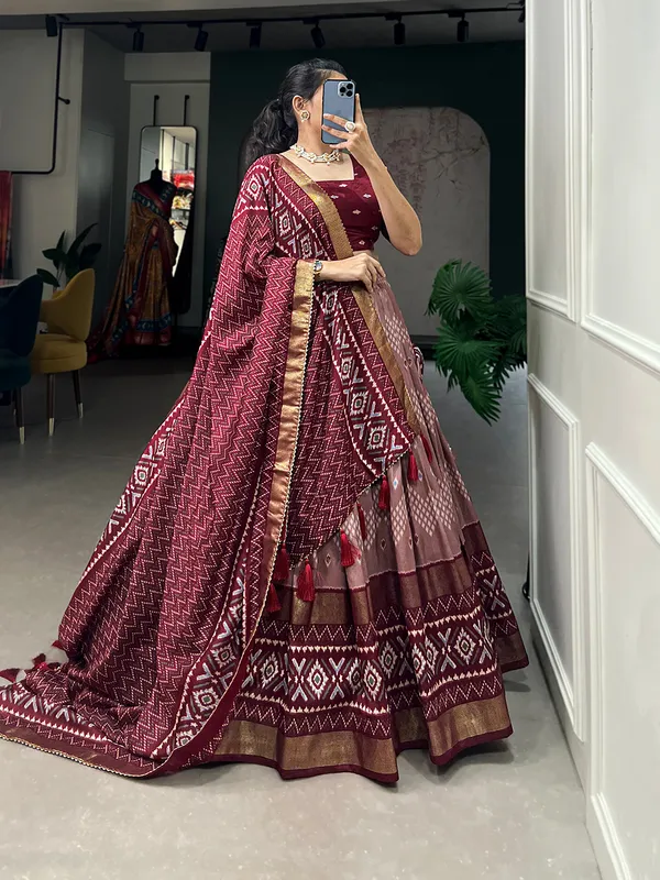 Maroon_Dola_Silk_Patola_Print_Traditional_Lehenga_Choli