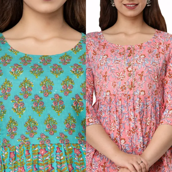 Combo_of_2_Maternity_KurtiWomen's_Anarkali__for_Easy_Breast_Feeding_with_Zippers___(Green_Pink)
