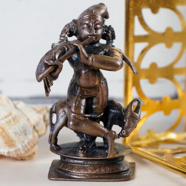 Decor,_2.5_inches,_Handmade_Copper_Cow_Krishna_Idol,_110_Grams,_Patina_Antique_Finish,_Pack_of_1_Piece