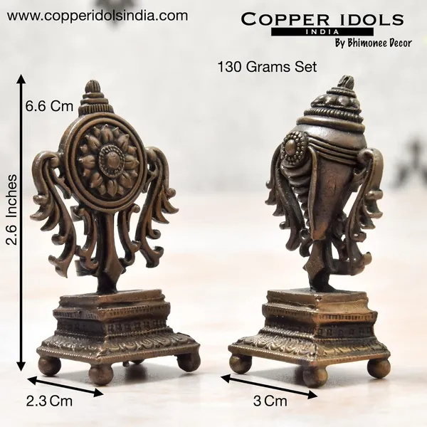 _2.6_inches,_Copper_Handmade_Shanku_Chakra_Duo_with_Incense_Sticks_Holder_,_130_Grams_,_Patina_Antique_Finish_,_Pack_of_1_Piece