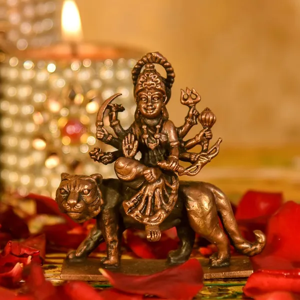 Decor_Copper_Handmade_Durga_MATA_Idol__Chamundeshwari_Idol__Sherawali_MATA_2.6_inches_Idol_Statue_for_Home_Temple_Decor_II_Office_Desk_II_Nice_Gift_Ideal_for_Good_Luck_Wishes_II