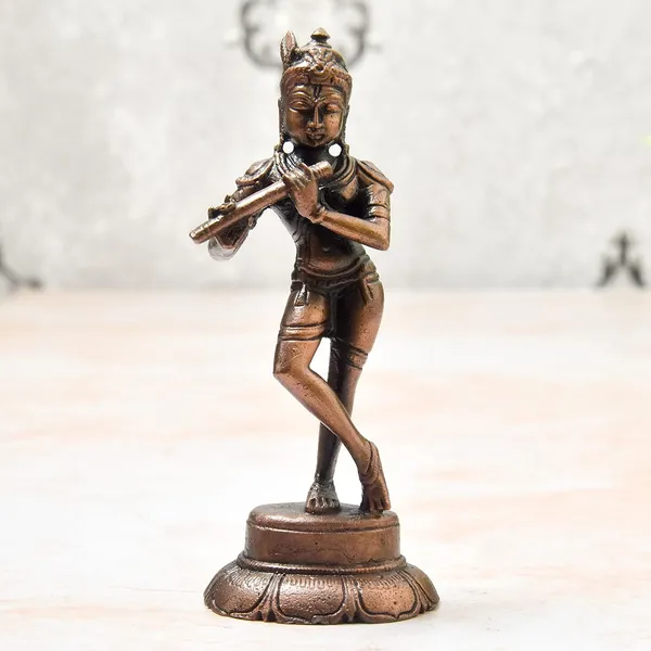 _4.1_inches,_Handmade_Copper_Krishna_Idol,_170_Grams_,_Patina_Antique_Finish_,_Pack_of_1_Piece