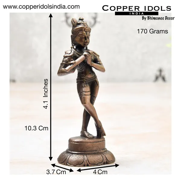 _4.1_inches,_Handmade_Copper_Krishna_Idol,_170_Grams_,_Patina_Antique_Finish_,_Pack_of_1_Piece