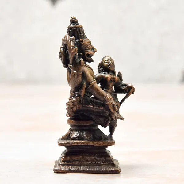 2.9_inches,_Copper_Handmade_Lakshmi_Narashimha_Idol,_175_Grams,_Patina_Antique_Finish,_Pack_of_1_Piece