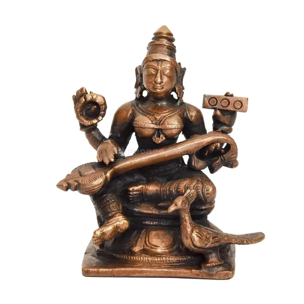 Decor_Handmade_Copper_Saraswati_Idol_2.65_inches_,_Patina_Antique_Finish_,_1_Piece