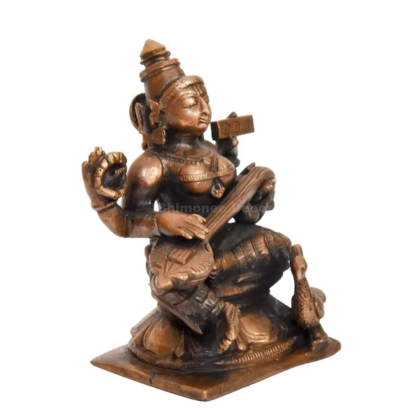 Decor_Handmade_Copper_Saraswati_Idol_2.65_inches_,_Patina_Antique_Finish_,_1_Piece
